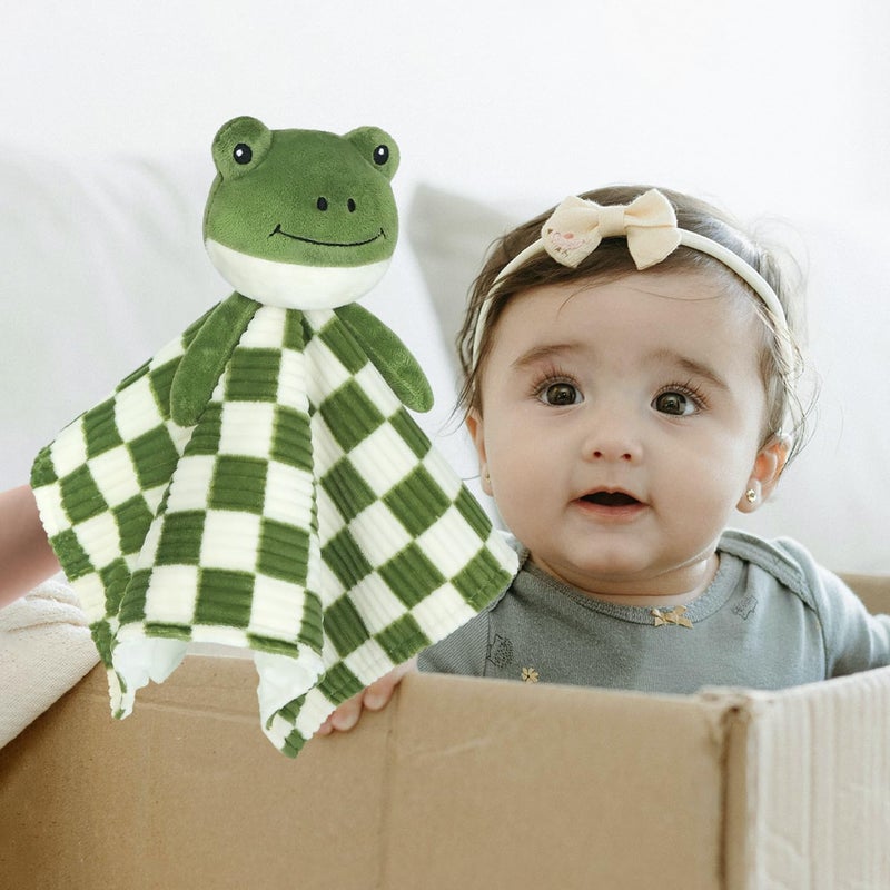BEILIMU Baby Lovey Blanket for Boys Girls Super Soft Checkerboard Gingham with Minky Dot Fabric Backing Frog Stuffed Animal Lovely Snuggle Toy Green 14 Inch - Image 5